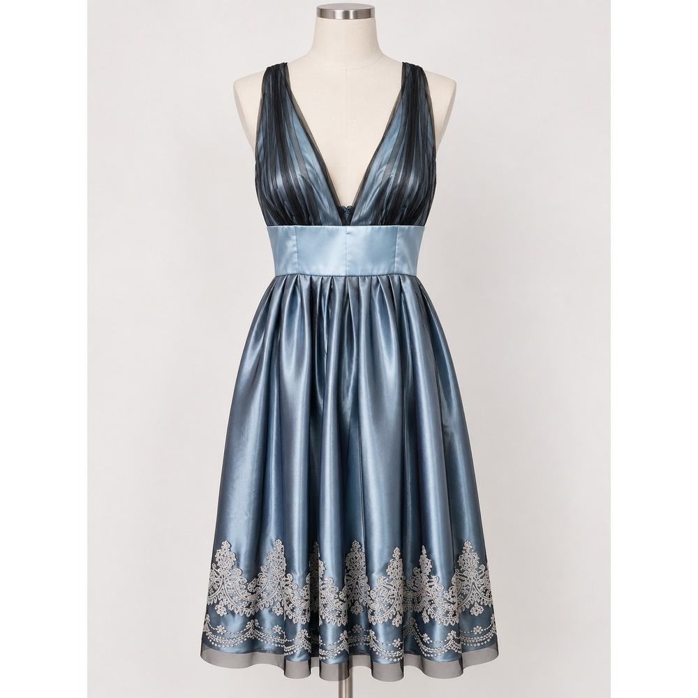 Davids Bridal Blue Metallic Embroidered Sequin Cocktail Dress 12 37571212